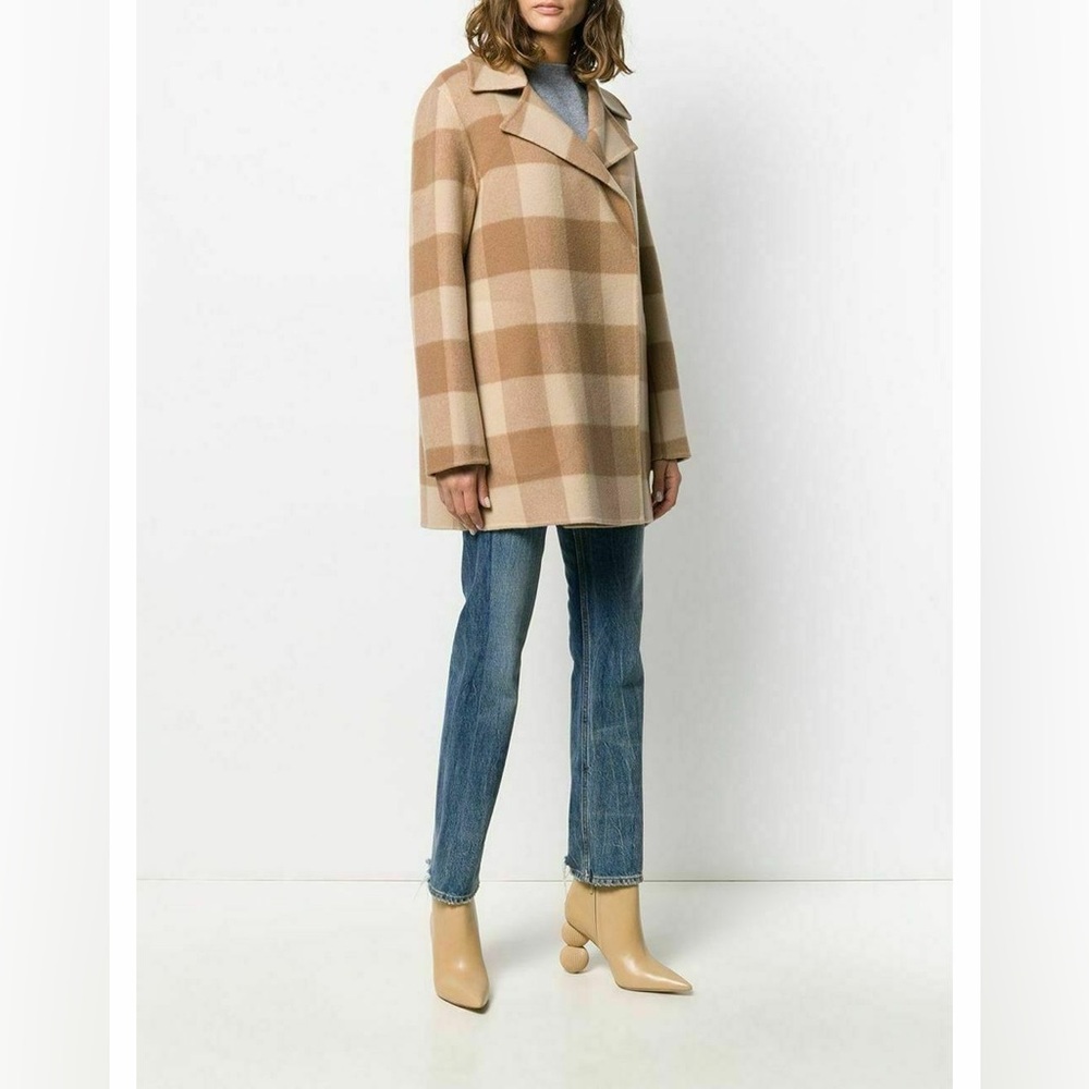 THEORY Double Faced Wool Buffalo Plaid Coat | Camel Check